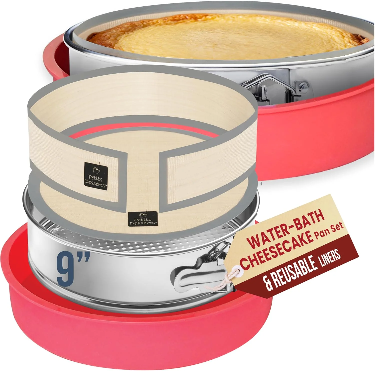 Practical Cheesecake Pan 9 Inch Springform with 2 REUSABLE NON-STICK Silicone LINERS Responsible