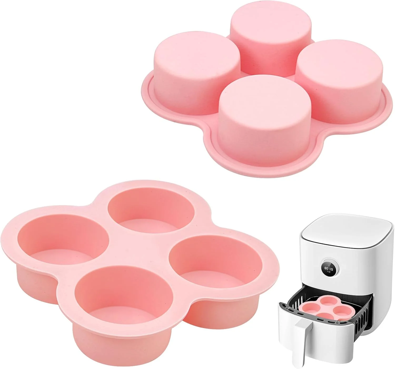 Healthy Huikangsheng 2 Pack Air Fryer Egg Bite Molds 4-Cup Silicone Mini Round Muffin Pans for Oven Air Fryer Pot Reusable Non-Stick Baking Molds Pink Classic