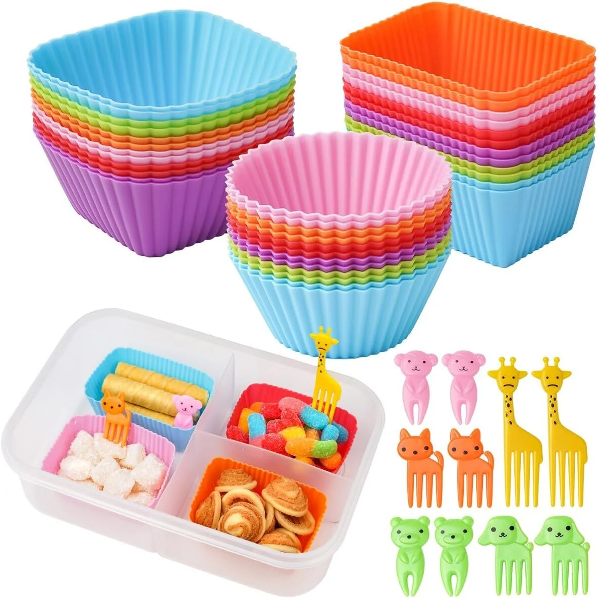 Effective Silicone Lunch Box Dividers 46 Pcs Bento Bundle Lunch Box Kit for Kids Lunch Accessories BPA Dishwasher Safe Optimized