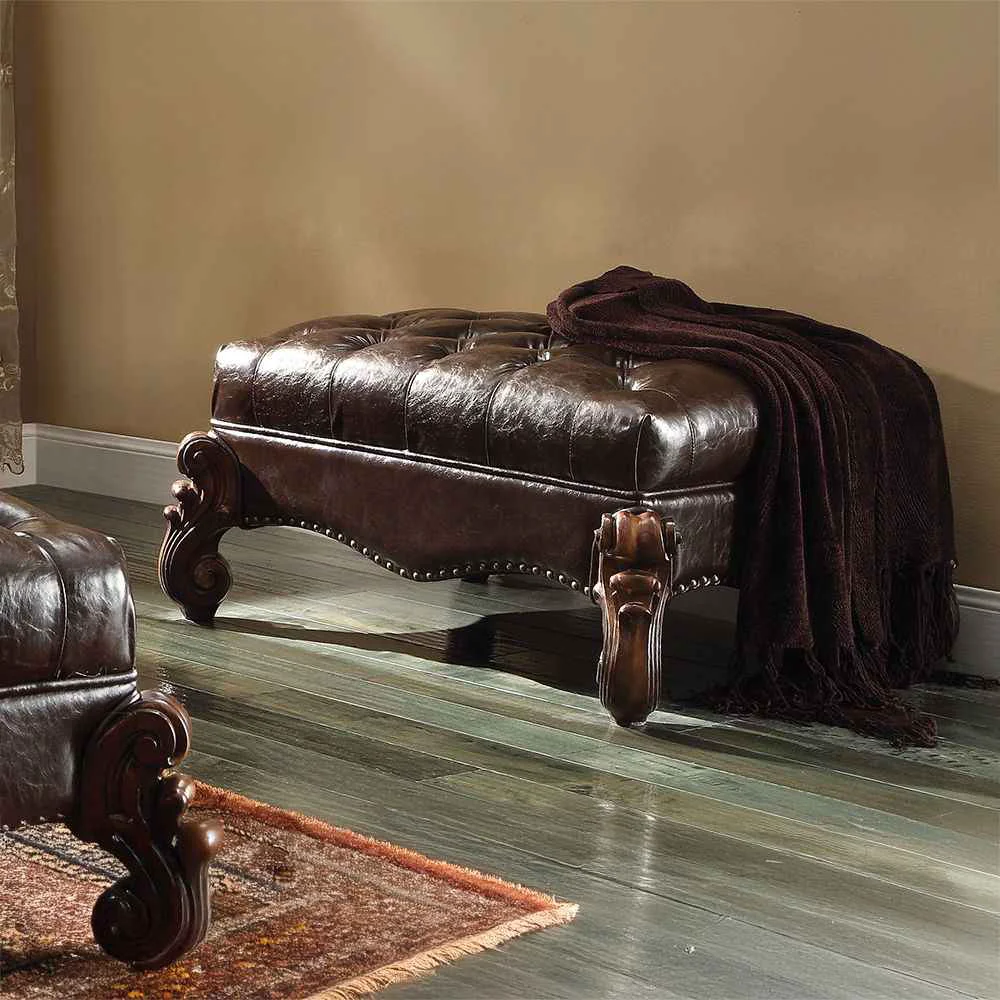 Practical Versailles – Ottoman – Two Tone Dark Brown Synthetic Leather Cherry Oak Flexible