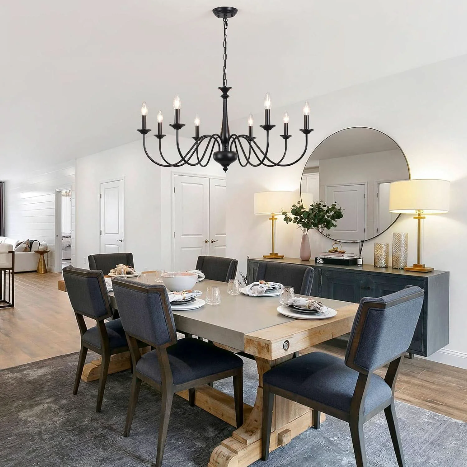 Original Eight Light Black Farmhouse Chandelier Ceiling Fixture Responsible