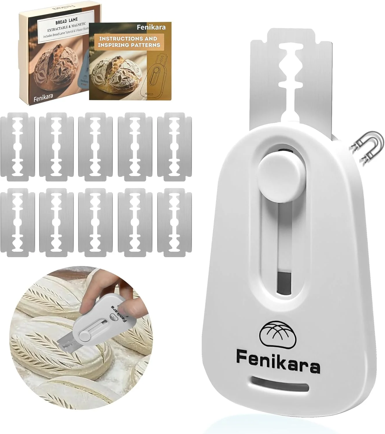 Original Design Premium Magnetic Bread Lame Versatile Bread Scoring Tool – Professional Sourdough Scoring Tool and Lame Bread Tool with 10 Razor Blades Scoring Recyclable