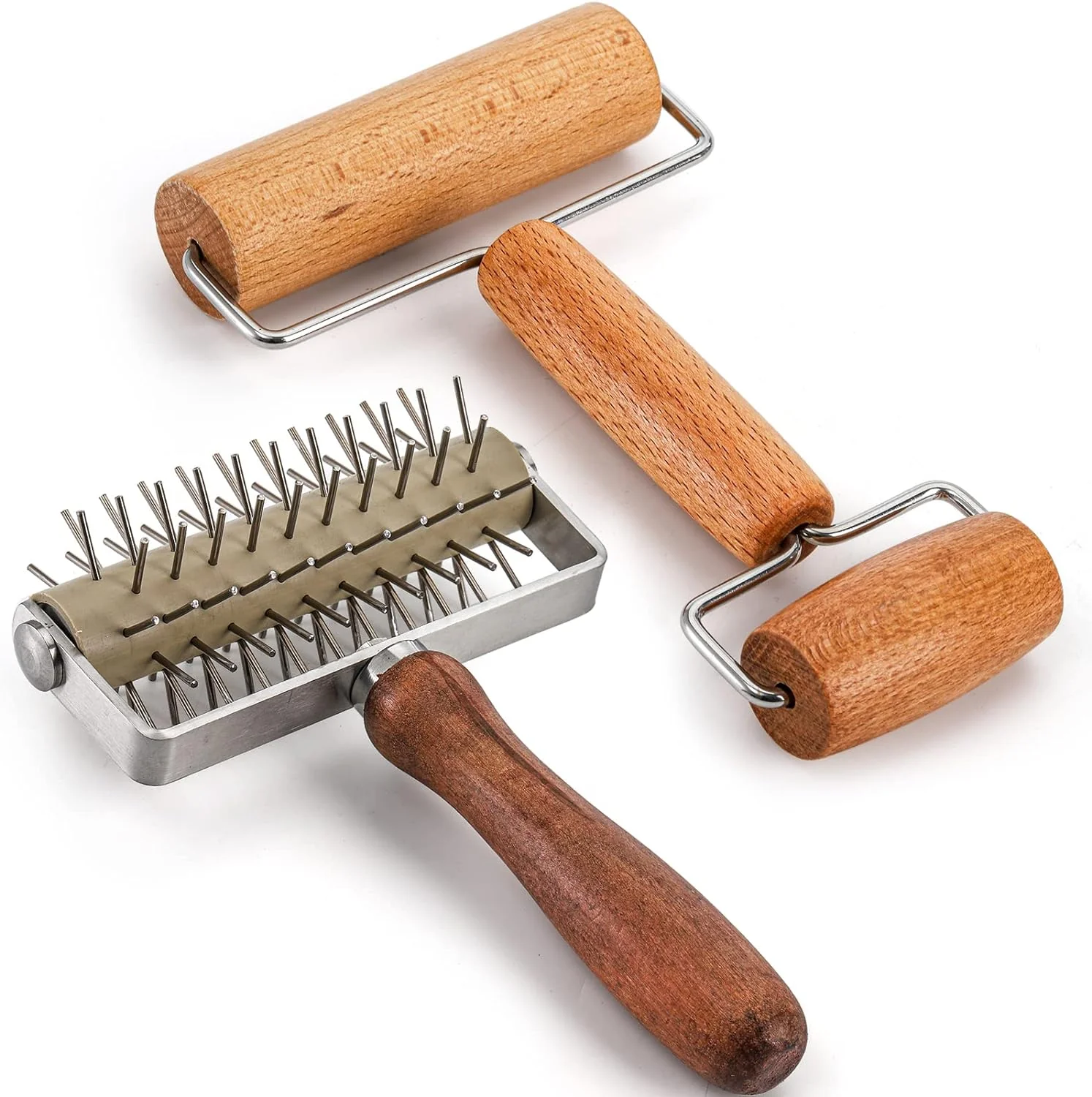 High-Performance Hiceeden Set of 2 Pizza Dough Roller Dough Docker Stainless Steel Dough Hole Maker Puncher Wooden Rolling Pin for Pizza Cookie Pie Pastry World-Class
