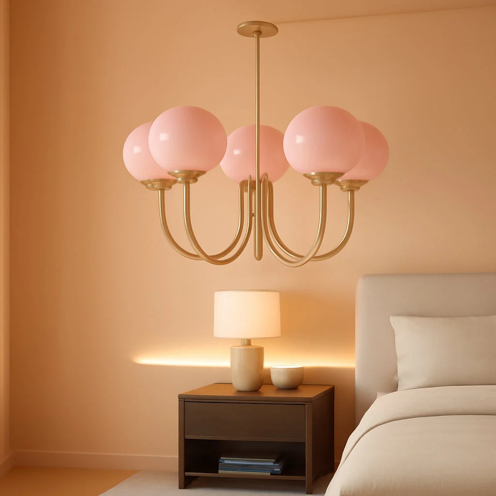 Smart Luxurious Pink Glass 5-Light Pendant Ceiling Light Next-Generation
