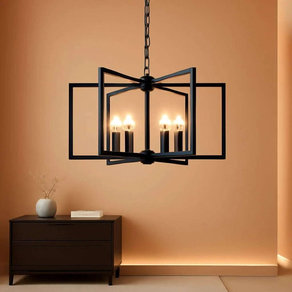 Smart Black Geometric 6 Light Contemporary Ceiling Chandelier Superior