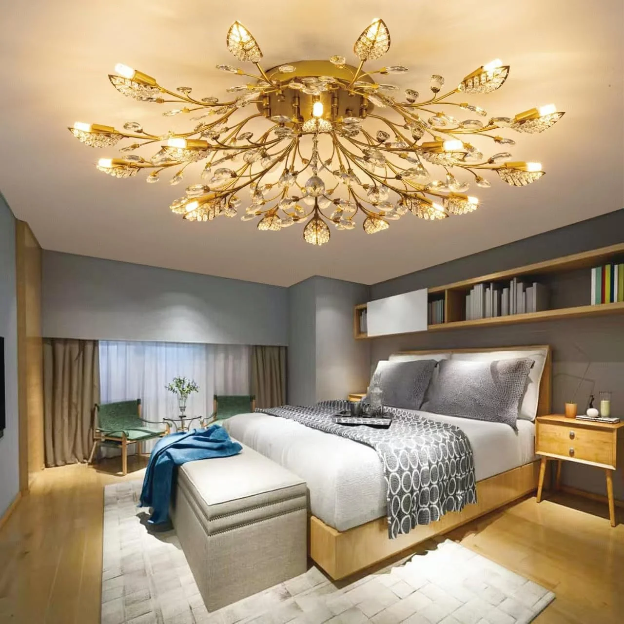 Fine Crafted Crystal Luster Ceiling Light Chandelier Semi Flush Original