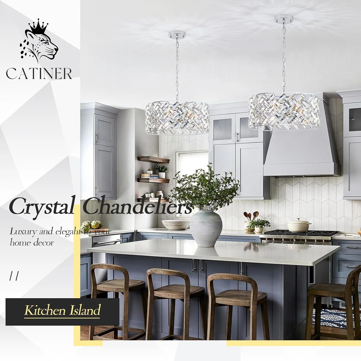 Authentic Chrome Crystal Chandelier Ceiling Mount Fixture Light Solid