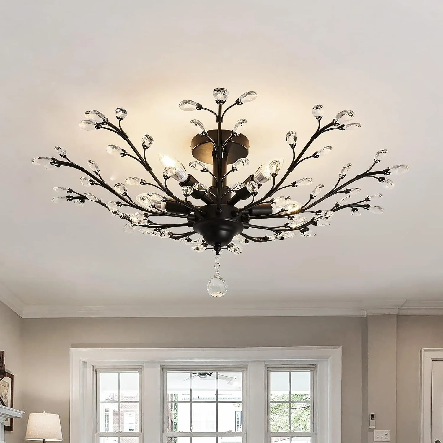 World-Class Black Five Light Vintage Crystal Ceiling Chandelier Stylish