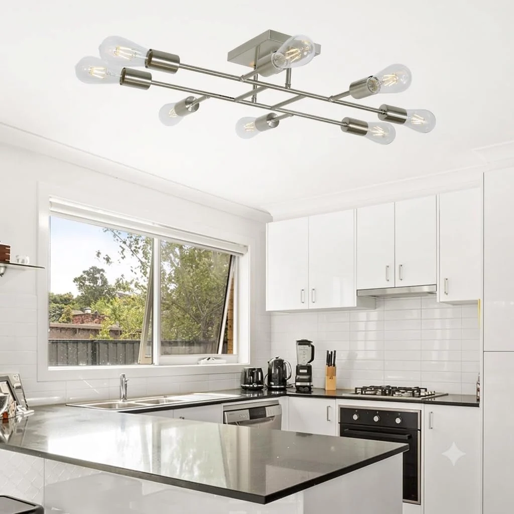 Proven Brushed Nickel 8Light Semi Flush Ceiling Chandelier Reliable
