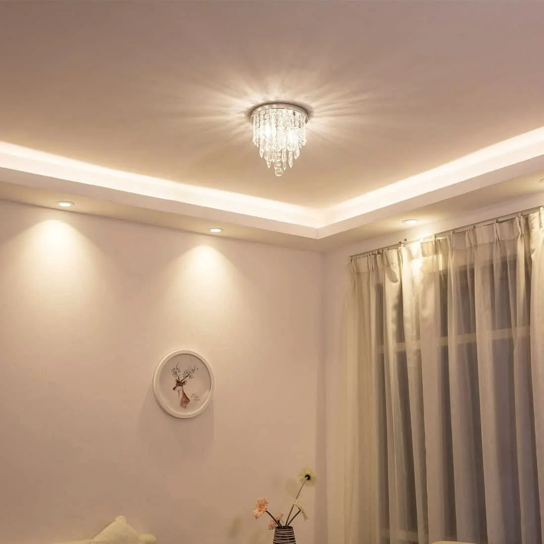 Sophisticated Miniature Crystal Chandelier Flush Mount Ceiling Light Top-Quality