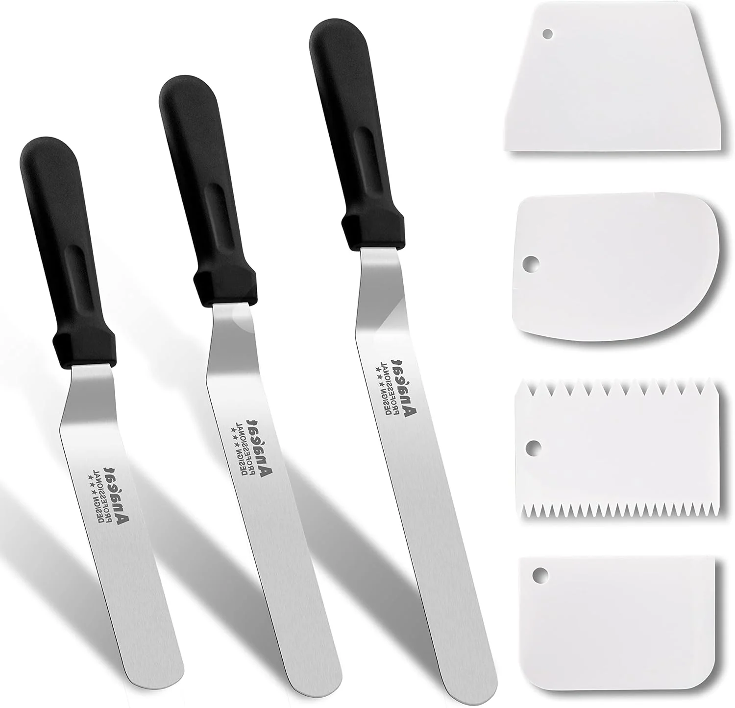 High-End Anaeat Icing Spatula 3 Pieces Professional Angled Offset Frosting Spatulas with 6 8 10 Stainless Steel Blades amp 4 Pack Cake Smoother Scraper for Cake Decorating Baking amp Pastry Set of 7 Comfortable