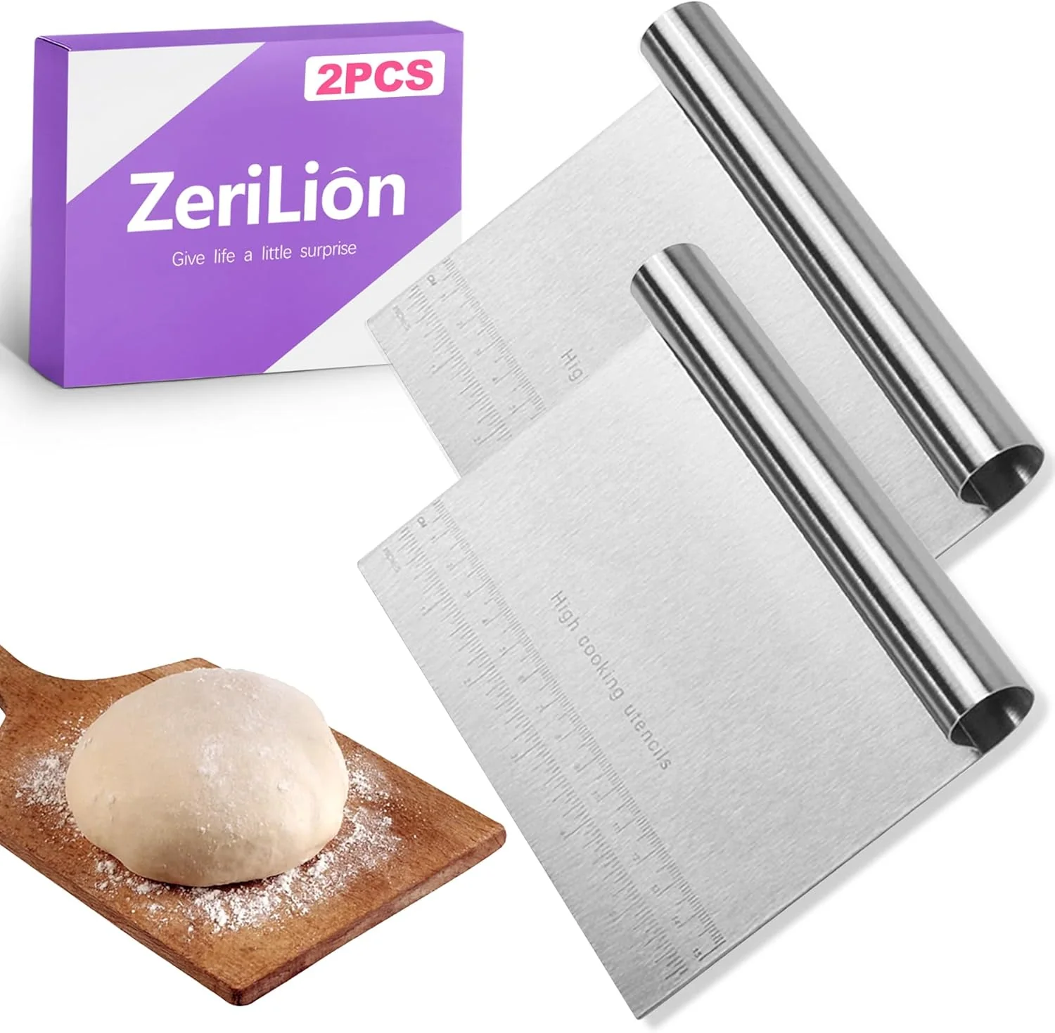 Comfortable 2 Pack Stainless Steel Dough Cutter Scraper Set – Bench Scraper Pastry Knife with Measuring Marks – Bread Dough Baking Professional Kitchen Tool Reliable