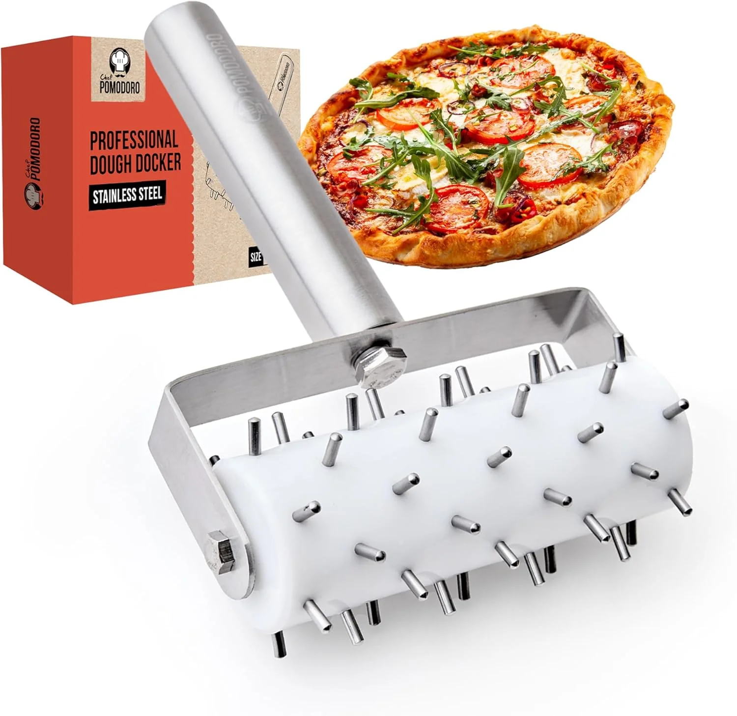 Flexible Chef Pomodoro Dough Docker Pizza Roller Pizza Dough Roller 7mm Spikes Ergonomic Handle Rust-Resistant Pizza Dough Docker Roller with Precision Pizza Roller Spikes for Cracker and Pizza Dough Exclusive