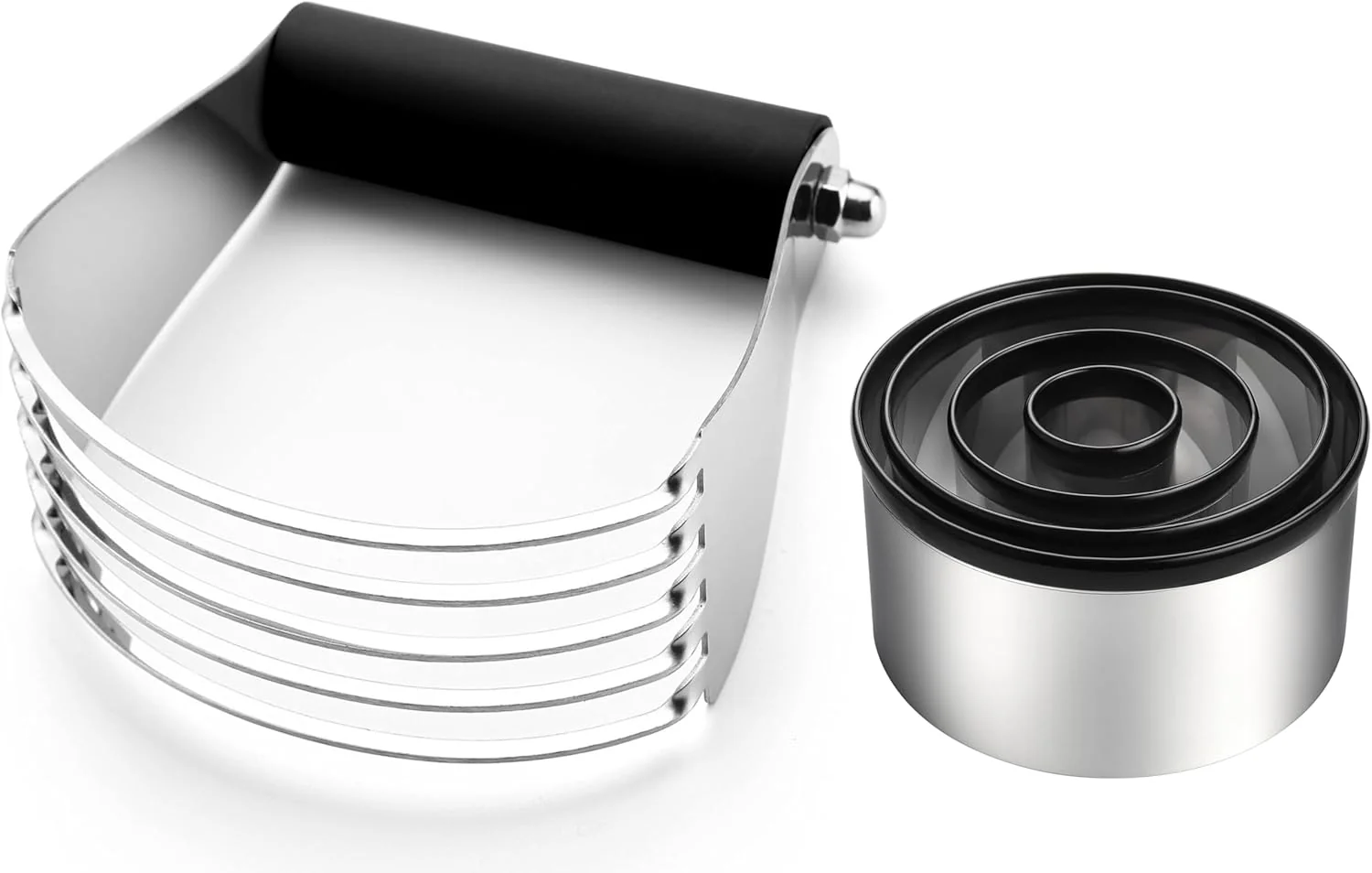 Fine Spring Chef Large Dough Blender Biscuit Cutter Set Heavy Duty Stainless Steel Professional Pastry Cutter Soft Grip Black Luxury