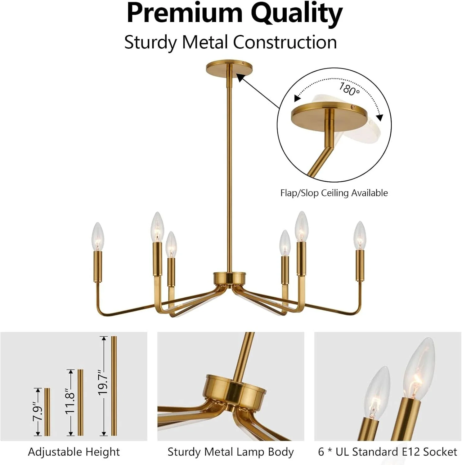 Powerful Brushed Brass Six Light Ceiling Mounted Chandelier Fixture Luxury