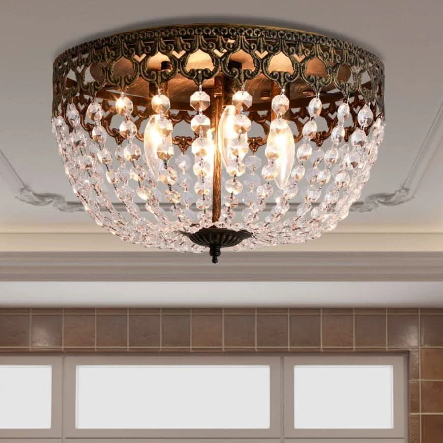 User-Friendly Bronze Crystal 15 Inch Four Light Flush Mount Ceiling Light Expertly Made