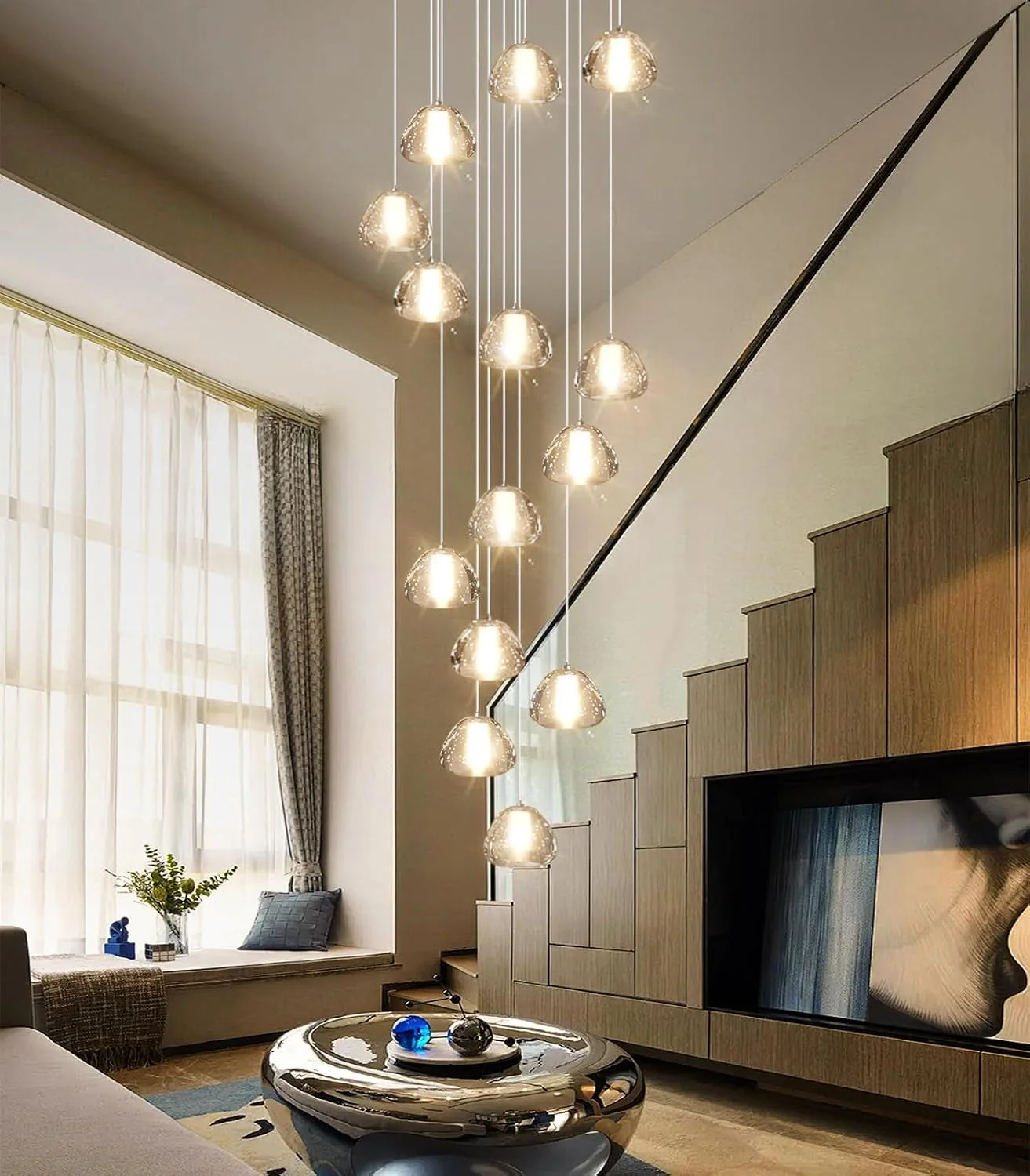 Refined 14-Light Gold Chandelier For High Ceiling Hallways High-End
