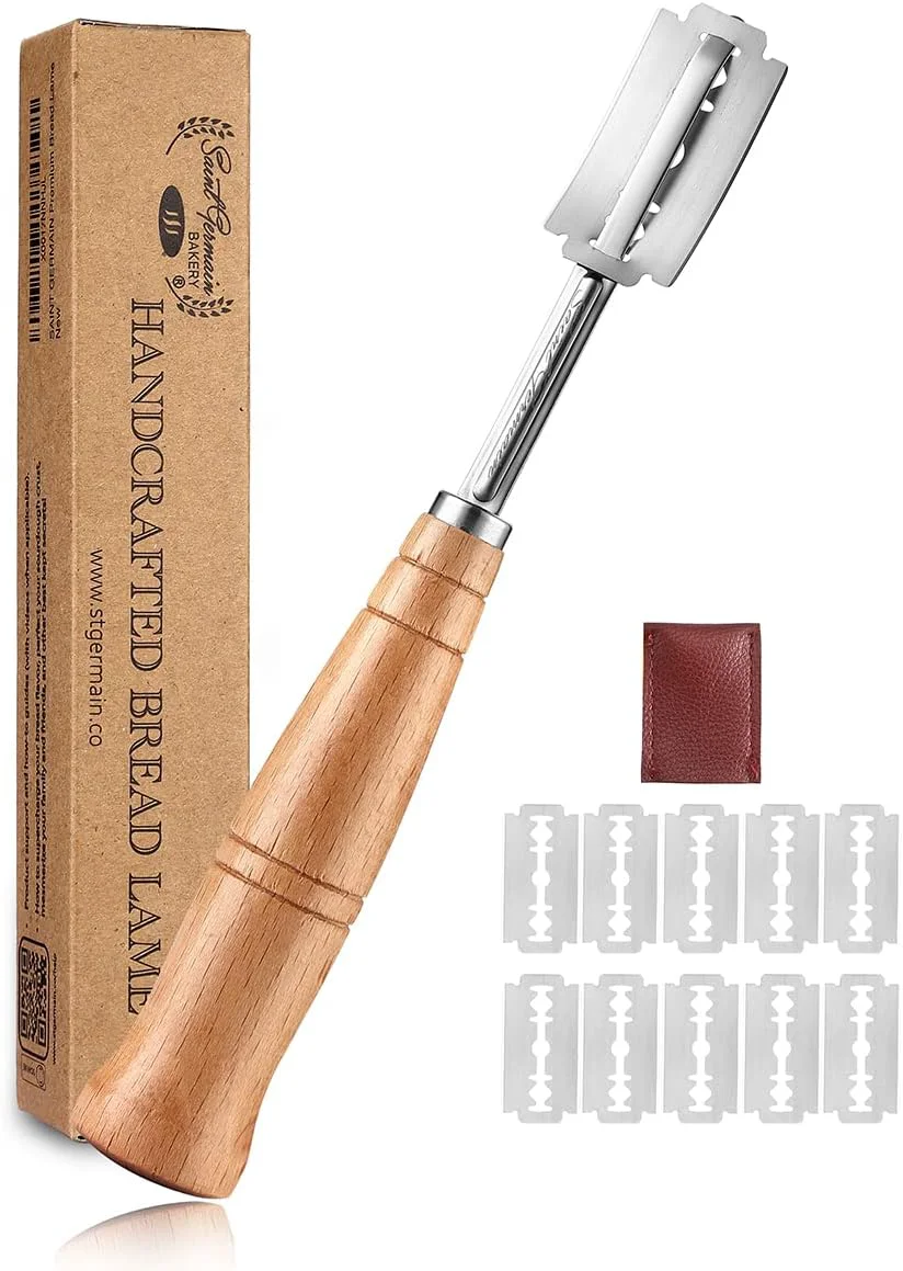 Recyclable Saint Germain Premium Hand Crafted Bread Lame for Dough Scoring Knife Tool Sourdough Slashing with 10 Blades Included Leather Innovative