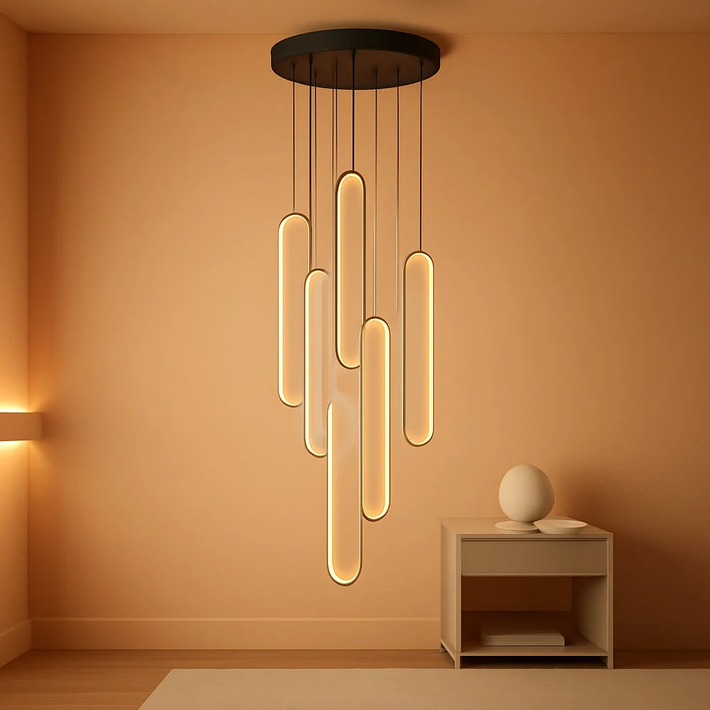 Crafted Six Ring LED Dimmable Black Chandelier Ceiling Light Effective