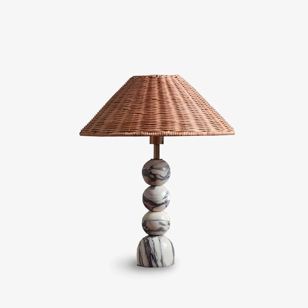 World-Class Rattan Marble Ball Table Lamp Certified