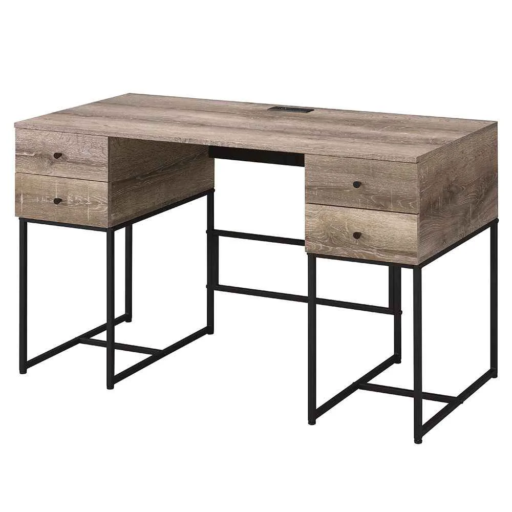 Expertly Made Desirre – Writing Desk With USB – Rustic Oak Black Functional