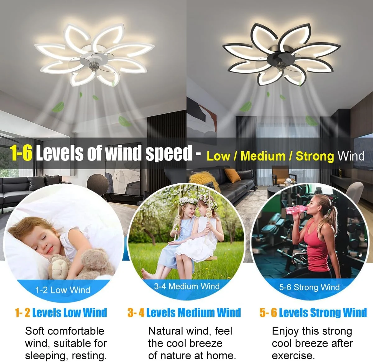 Green Modern White Compact Ceiling Fan With Dimmable Lighting Premium Material
