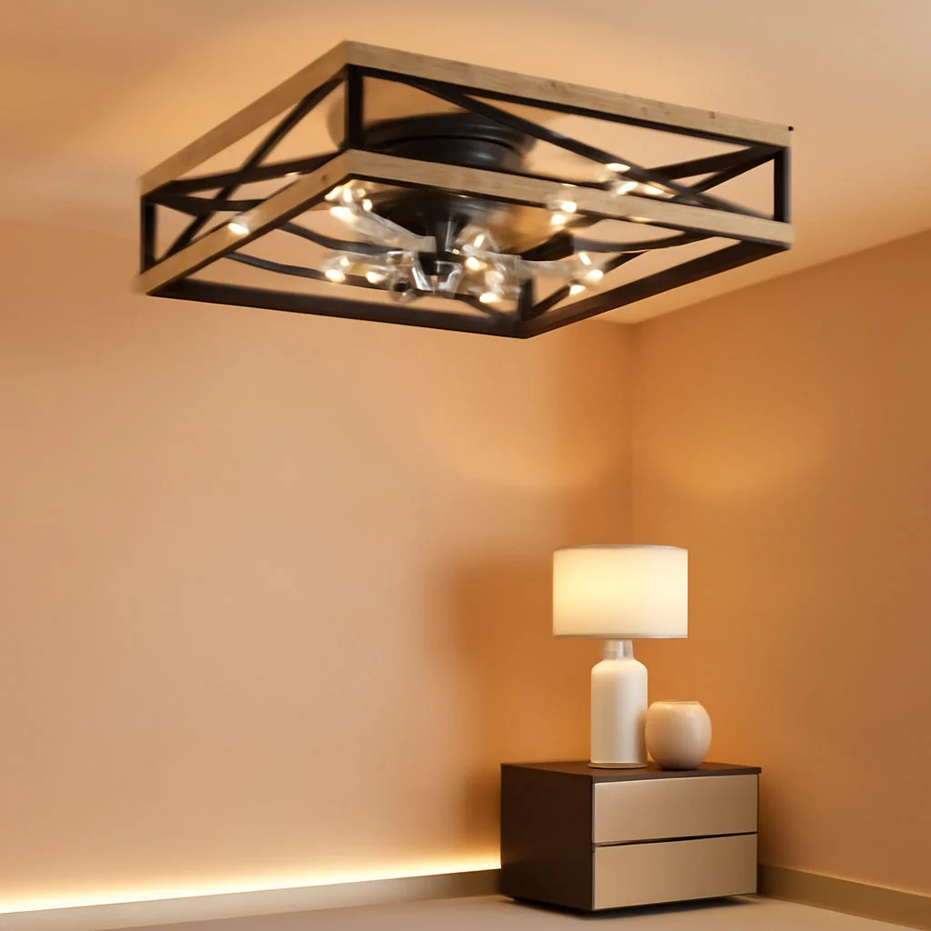 Superior 20 Inch Industrial Caged Flushmount Ceiling Fan Remote Fine