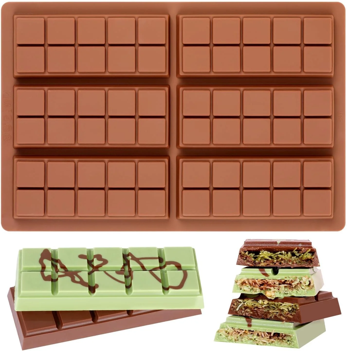 High-Quality Chocolate Bar Mold – Non-Stick Chocolate Molds Food Grade Silicone Deep Mold for Dubai Pistachio Candy Snacks Lightweight