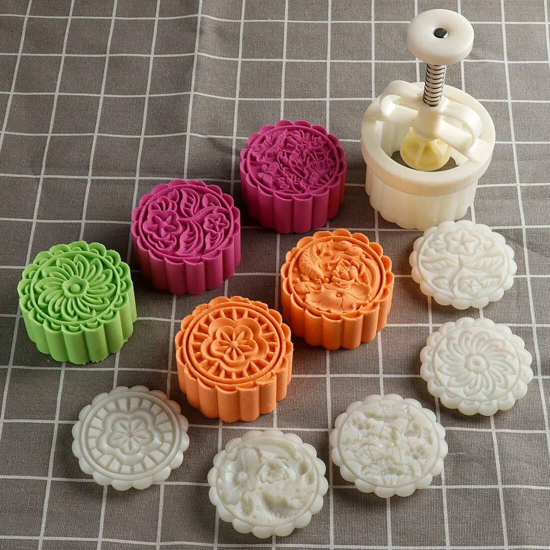 Selected Cookie Stamp Mooncake Mold Set Cookie Press Maker 150g Shaper Thickness Adjustable Bath Bomb Mold Mid-autumn Festival Moon Cake Mold DIY Shortbread Hand Cutter Cake Pie Polvoron Mold Prestigious