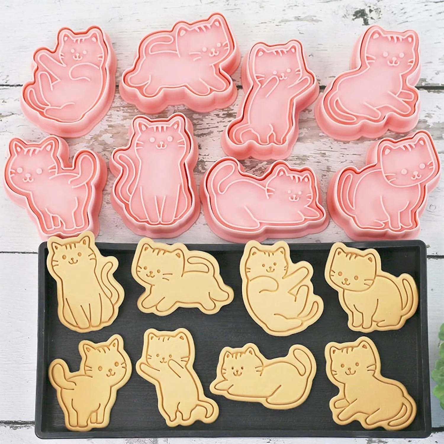 Practical 8 pcs Cat Cookie Cutters Set 3D Cute Kitty Cookie Stamps Cupcake Pancake Apple Pie Pastry Biscuit Molds Fruit Sandwich Cutter Cookie Baking Molds for Cat Party Decorations Durable