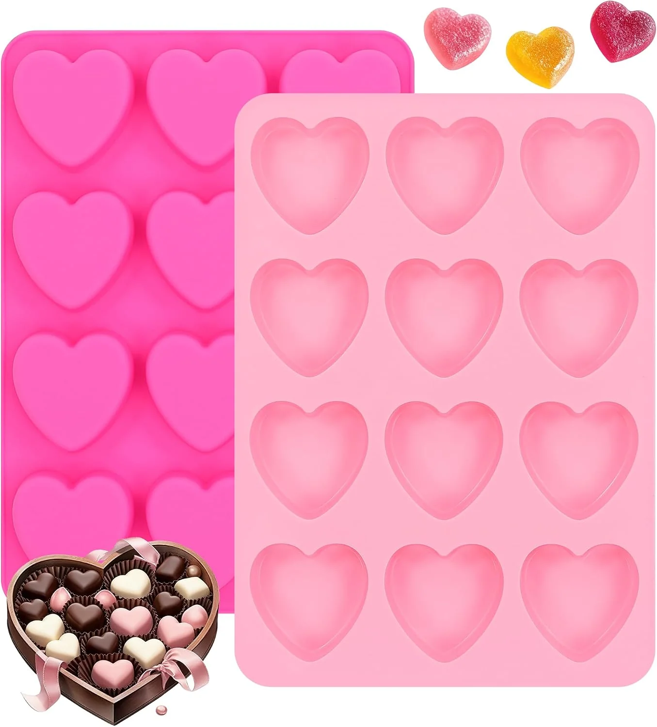 Trendy Heart-Shaped Silicone Chocolate Molds – Set of 2 for Mother’s Day Non-Stick Candy Heart Molds for Baking Candy Gummy Cake Jelly Pudding Handmade Soap Mould Premium