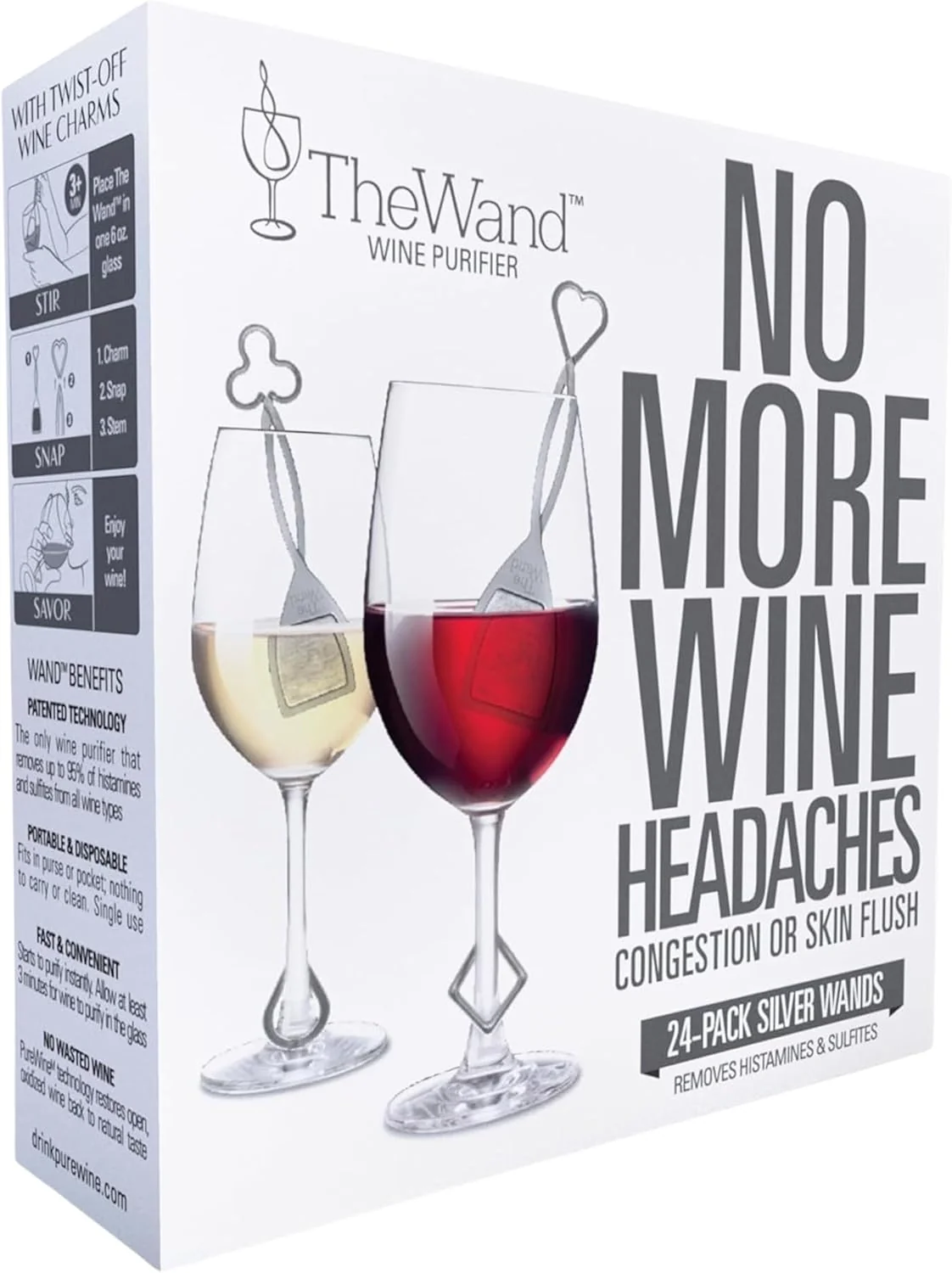 Dependable PureWine Wine Wands Purifier 24 Wine Filters Remover Histamines Sulfite – May Reduce and Alleviate Wine Allergies Sensitivities – Restores Taste Recyclable