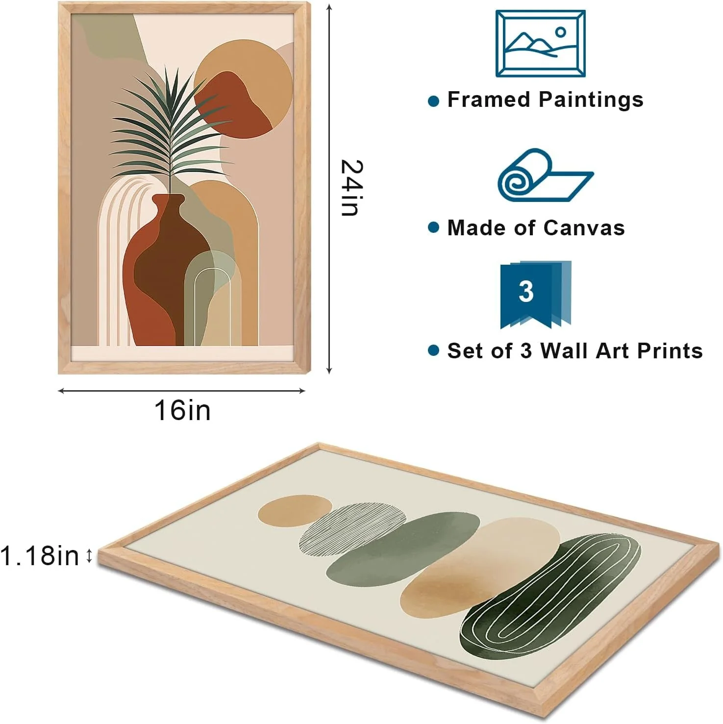 Reusable Sage Green Boho Framed Wall Art Contemporary Design Fine