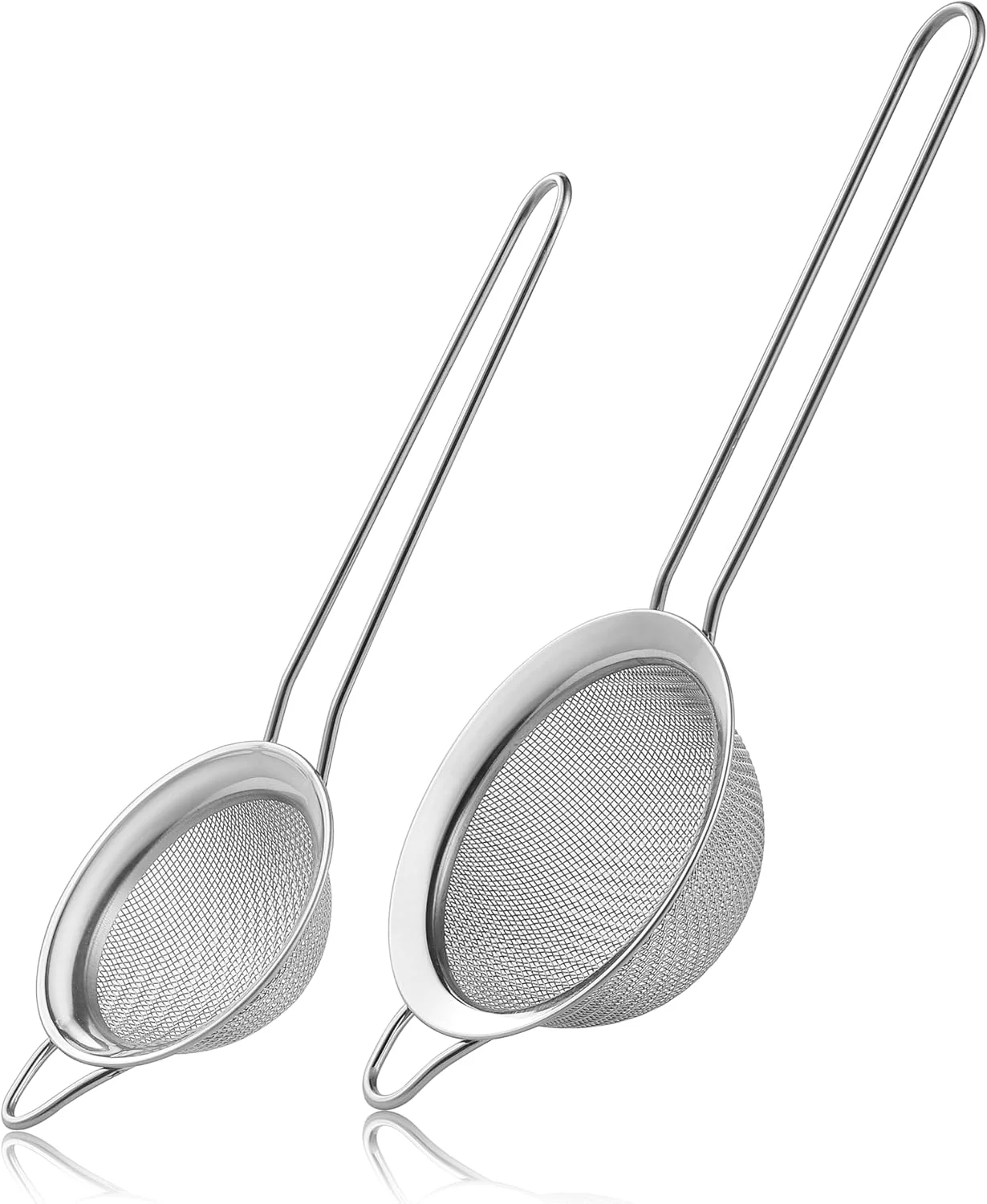 Trendy Fine Mesh Strainers 2 Pack Mini Metal Sieve with Handle for Kitchen Filter Specialty