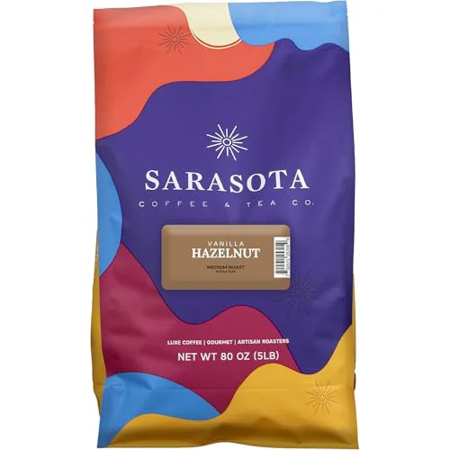 Premium Sarasota Coffee Whole Bean Vanilla Hazelnut 80 Ounce Crafted