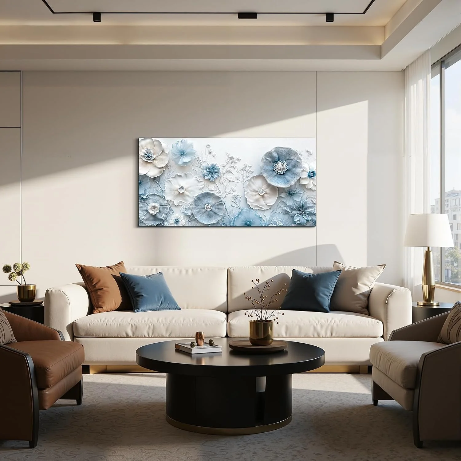 High-Quality Cerulean Floral Contemporary Wall Art 20×40 Inches Luxury