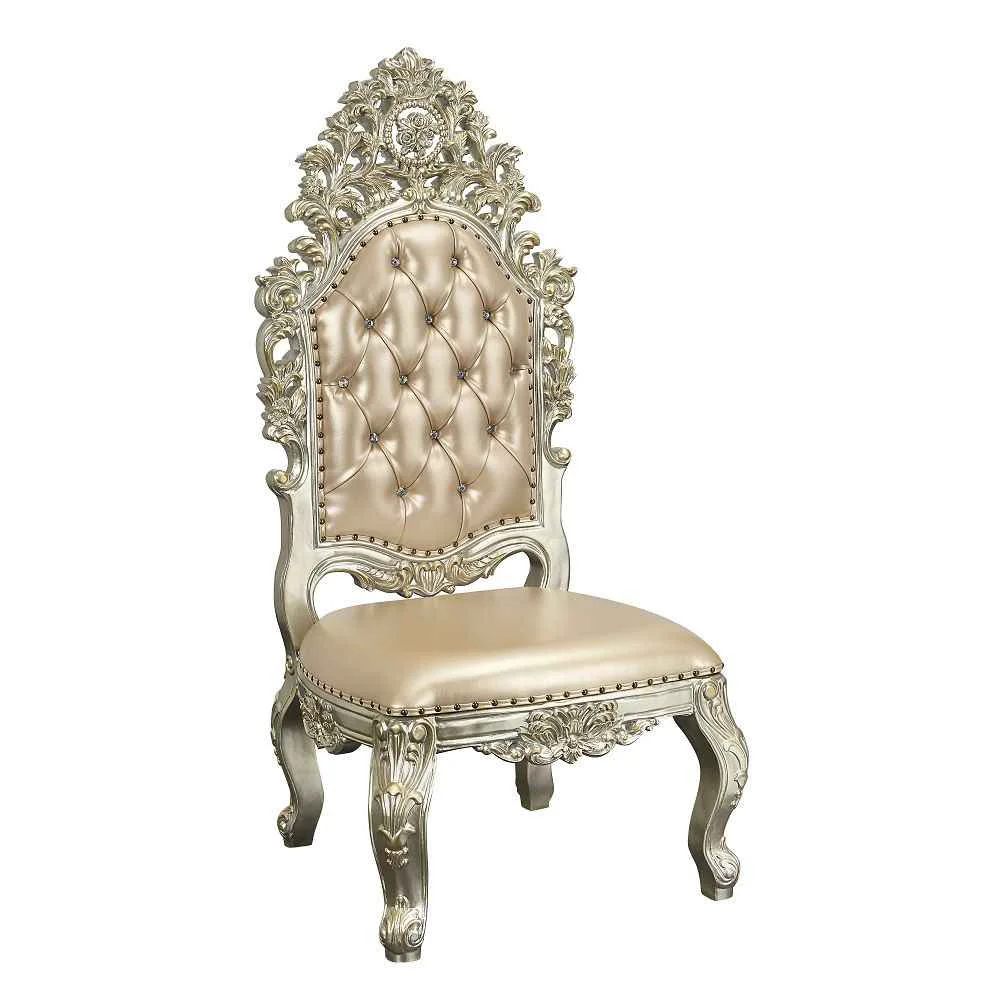 Powerful Sorina – Side Chair Set of 2 – Synthetic Leather Antique Gold Contemporary