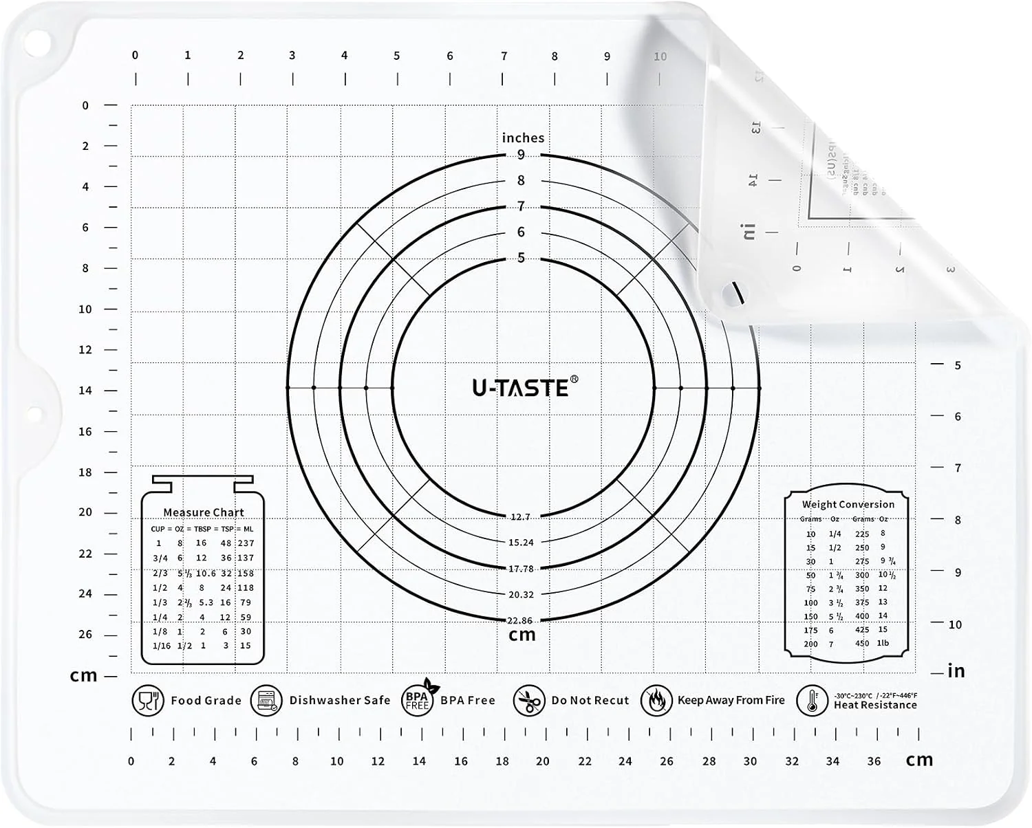 Premium Material U-Taste Silicone Pastry Mat Dough Rolling Baking Sheet 16×20 Transparent Food-Grade Liquid Silicone Non-Stick Non-Slip Baking Supplies for Pizza Cookie Pie Crust Clear Measurement amp Raised Edges Functional