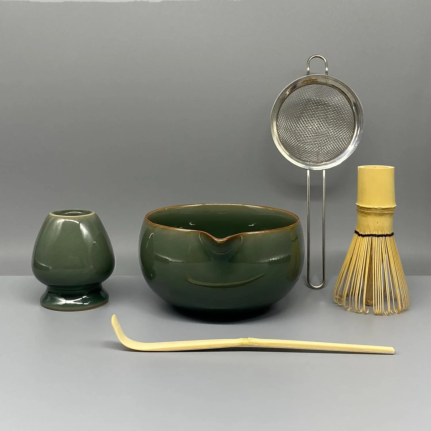 Certified Matcha Whisk Set – 5 Pcs Matcha Set Whisk and Bowl with Spout Bamboo Scoop Sifter Holder – Ru Kiln Matcha Bowl Japanese Tea Kit for Gifts Sophisticated