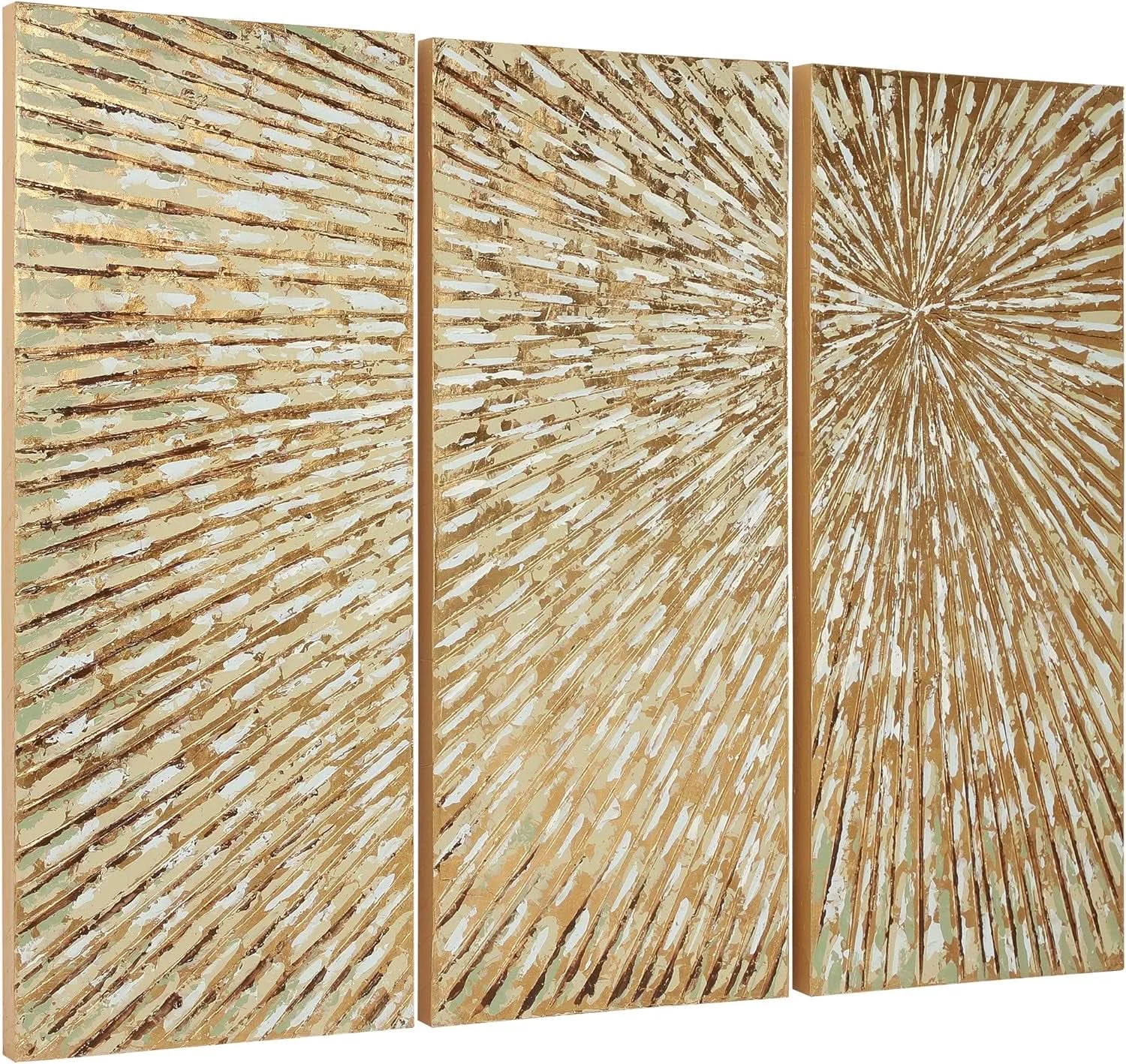 Modern Goldleaf Textured Hand Painted Canvas Art Triptych User-Friendly