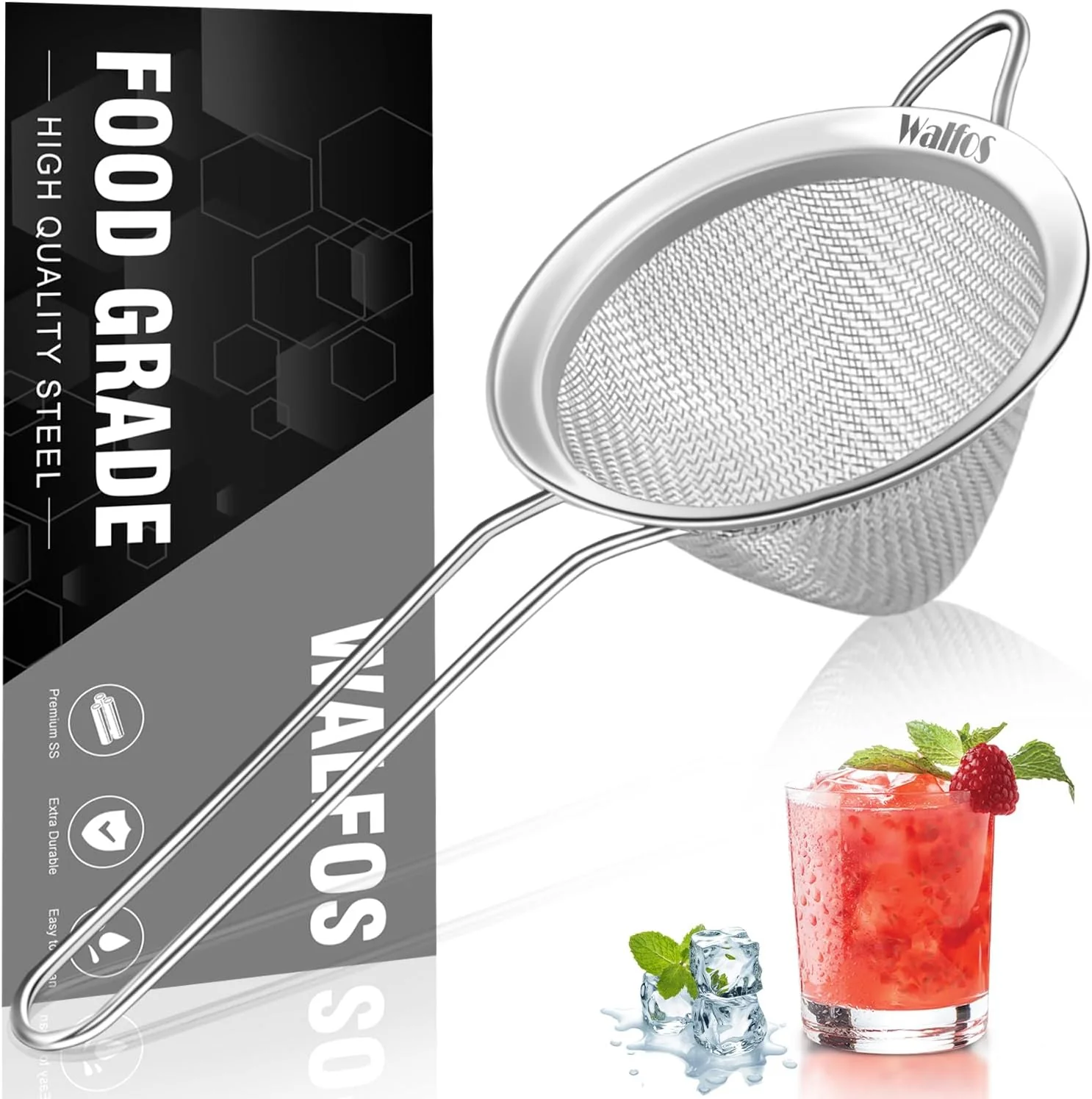 Efficient Walfos Small Fine Mesh Strainer for Cocktail amp Tea Mini Stainless Steel Sieve with Handle 3.15 Inch Metal Strainers for Juicing Coffee Drinks Tea Herbs Breathable