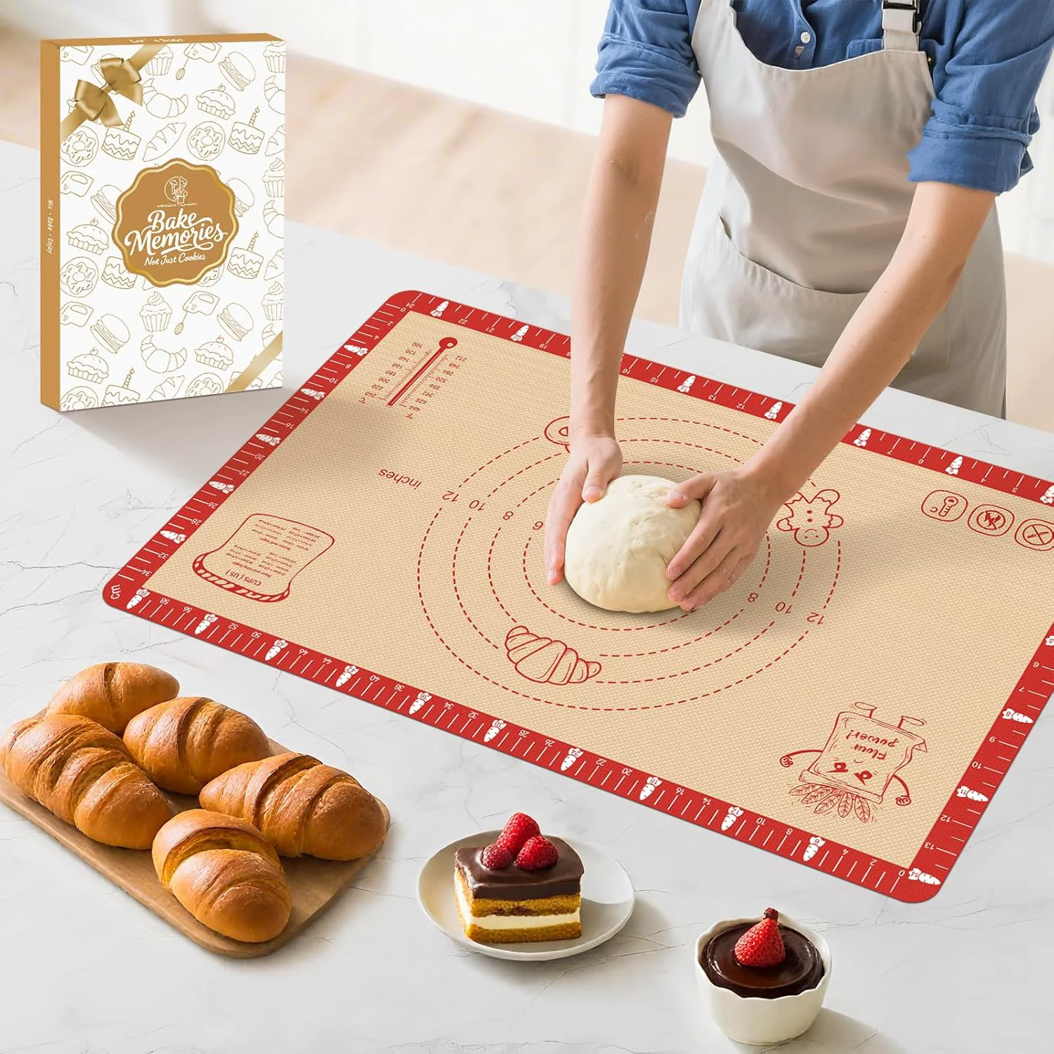 Long-Lasting Non-Slip Silicone Baking Mat – 26×16 inch Extra Thick Pastry Mat with Measurements for Sourdough Macarons Bread Pizza Dough Rolling Kneading Optimized