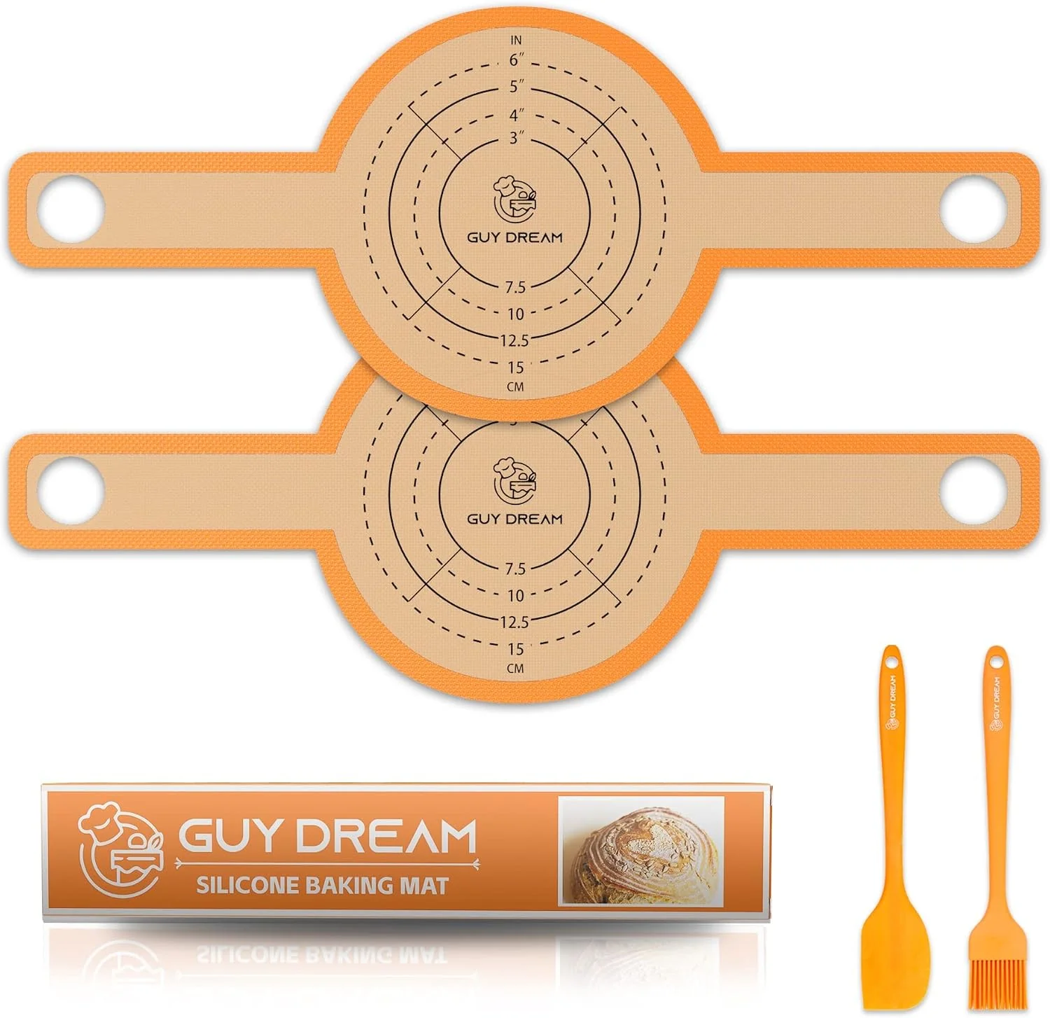 Eco-Friendly GUYGUYDREMAT Bread Sling for Dutch Oven – Heavy-Duty Reusable Silicone Baking Mat with Finger-Loop Handles Non-Stick Sourdough Bread Liner Fits 8–9 Inch Baskets 2-Pack High-visibility Orange Practical