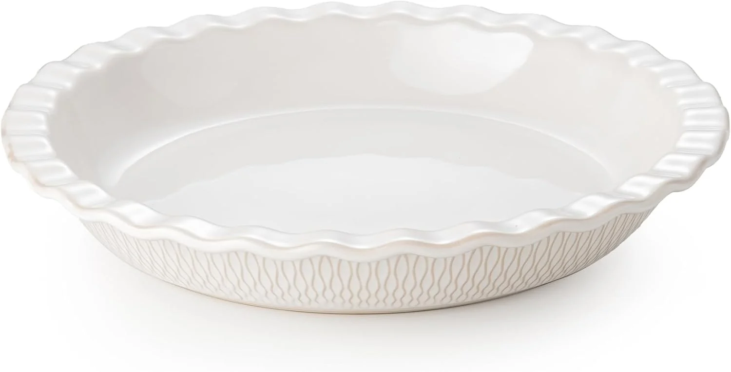 Reliable Ceramic Pie Dish for Baking 9 inch Porcelain Pie Pan Fluted Pie Plate for Apple Quiche Pot Pies Tart Modern Farmhouse Bakeware Vanilla White Artisan