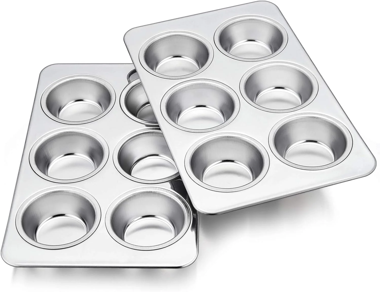 Classic TeamFar 2 Packs Muffin Pan Stainless Steel Muffin Cupcake Pan Tin Tray for Baking for Mini Cakes Tarts Quiche Healthy Sturdy Breathable