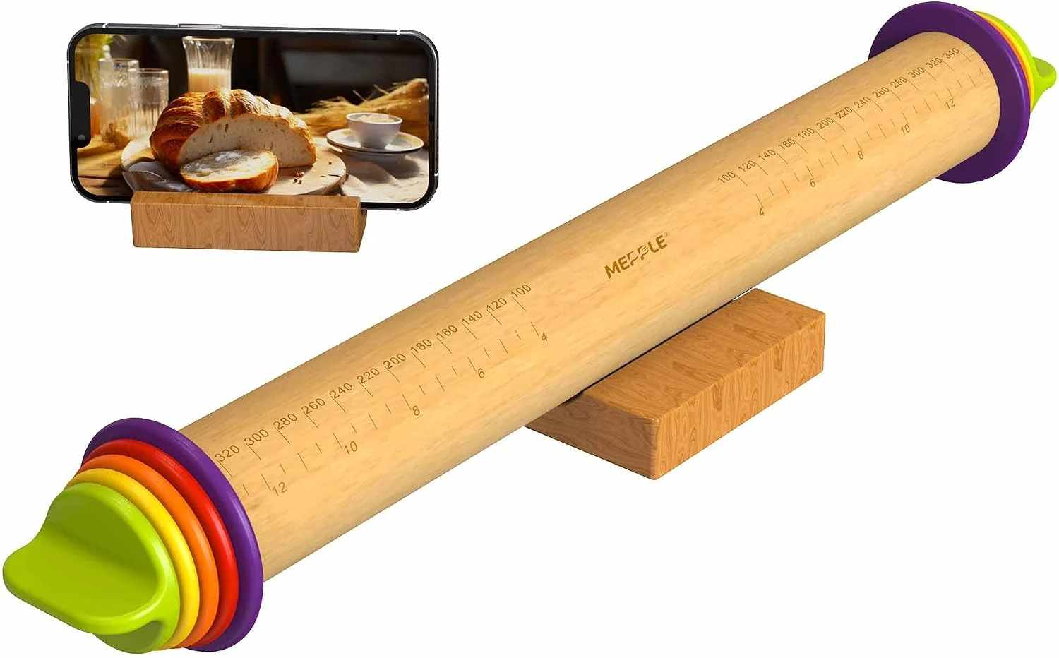 Specialty Rolling Pin with Thickness Rings 13.6”Dough Roller amp Stand Fits Baking Dough Solid