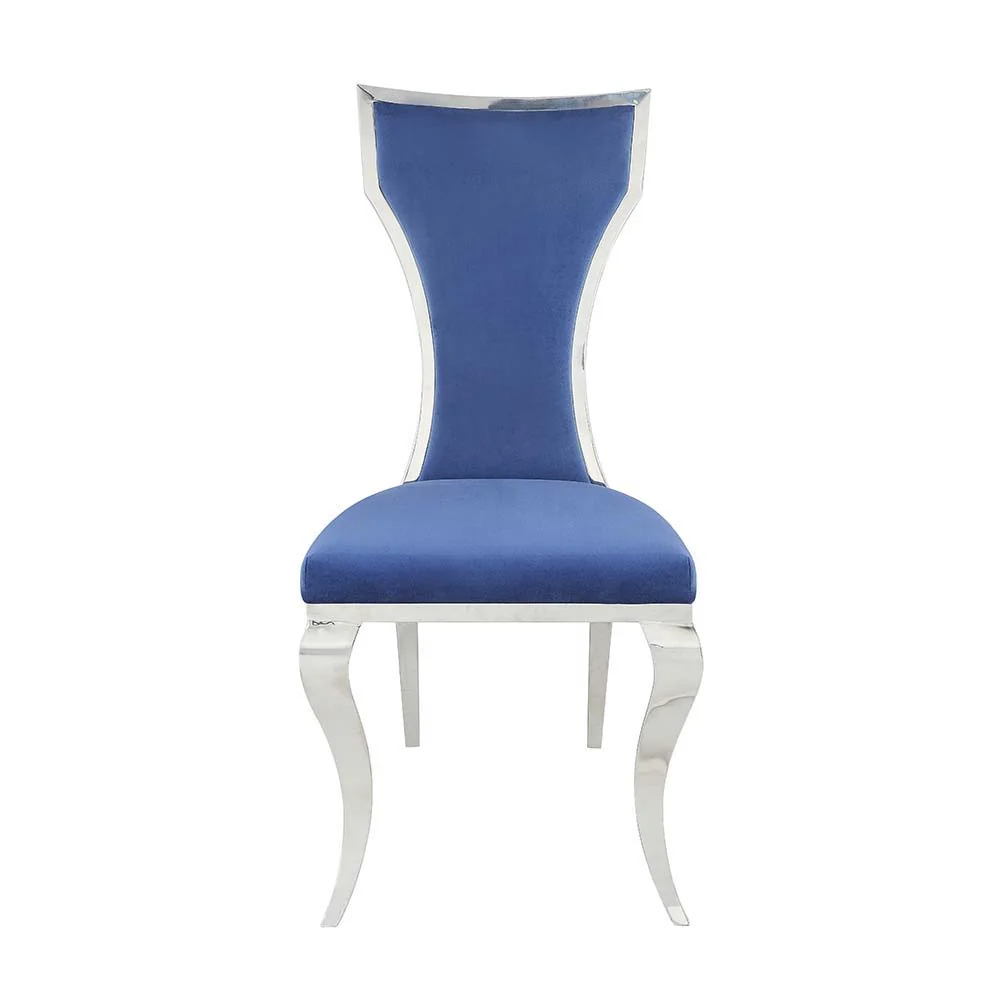 Smart Azriel – Side Chair Set of 2 – Blue Velvet Mirroed Silver Exceptional