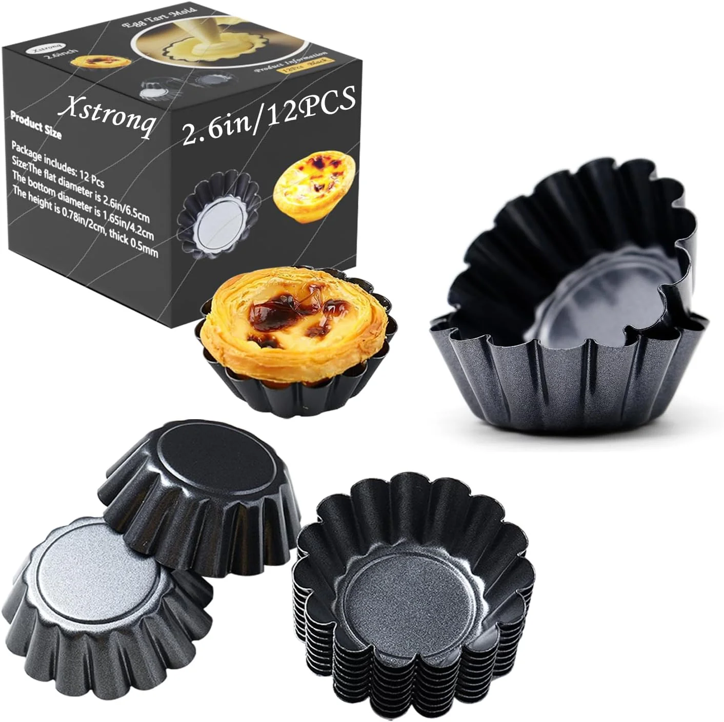 Proven Egg Tart Molds 12PCS Tart Pan 2.6inch Mini Carbon Steel Non Stick Tart Pans Tart Molds For Baking 2.6 inch Authentic