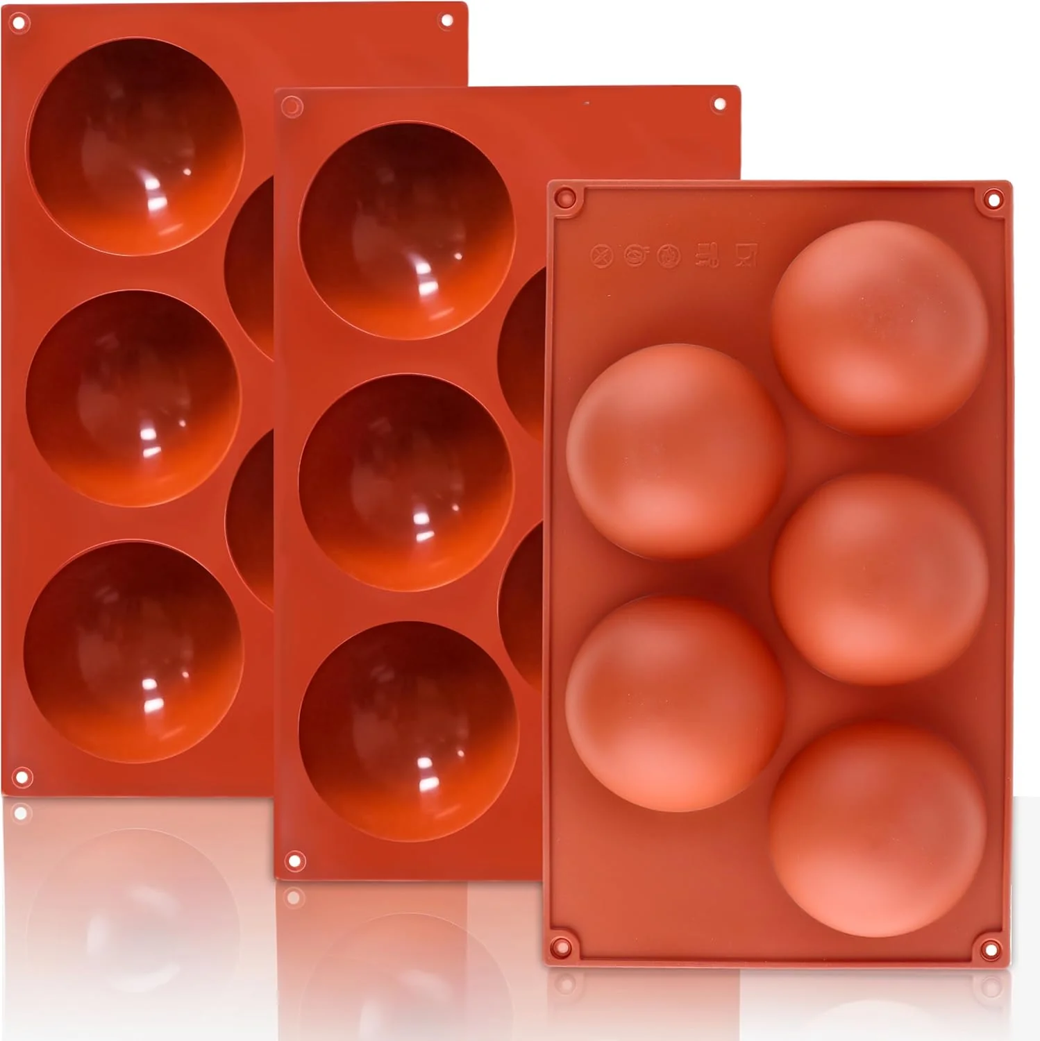 Responsible 3 Pack Extra Large 5-Cavity Semi Sphere Silicone Molds Half Sphere Baking Mold Non-Stick for Making Big Size Hot Chocolate Bomb Jelly Cake Certified