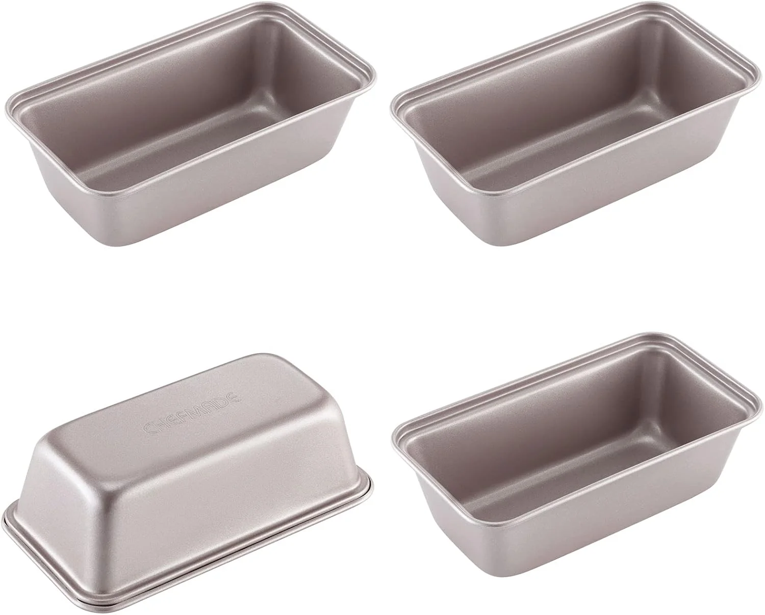 Superior Chefmade Mini Loaf Pan Set 5.5-Inch 4Pcs Non-Stick Rectangle Bread and Cake Bakeware for Oven and Instant Pot Baking Champagne Gold Secure
